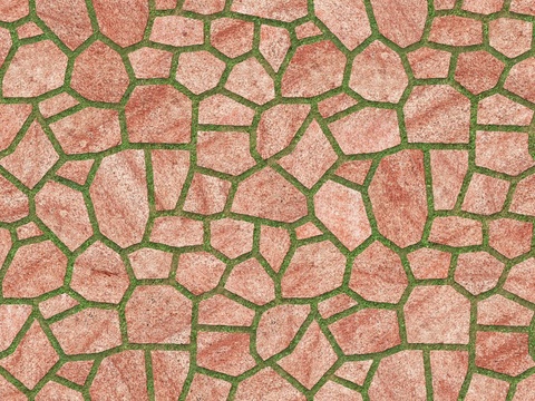 红色砂岩多边形石材嵌草铺地068