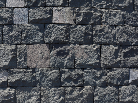 规则矩形形态干垒石，毛石墙面80