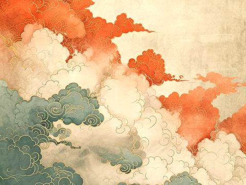  新中式壁纸壁画壁布墙纸墙布云海山水字画花鸟仙鹤荷花花鸟建筑背 