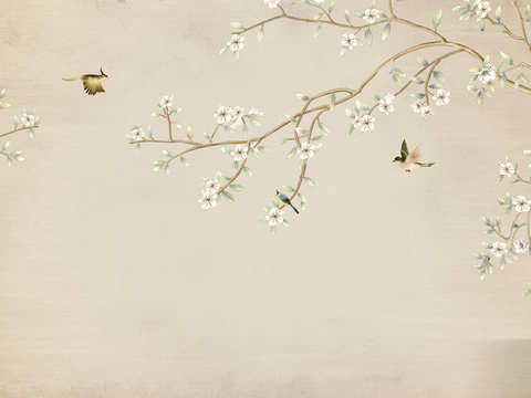  新中式壁纸壁画壁布墙纸墙布云海山水字画花鸟仙鹤荷花花鸟建筑背 