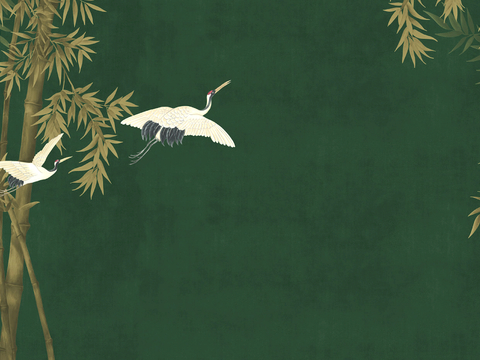  新中式壁纸壁画壁布墙纸墙布云海山水字画花鸟仙鹤荷花花鸟建筑背 