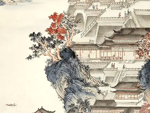  新中式壁纸壁画壁布墙纸墙布云海山水字画花鸟仙鹤荷花花鸟建筑背 