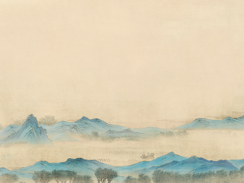  新中式壁纸壁画壁布墙纸墙布云海山水字画花鸟仙鹤荷花花鸟建筑背 