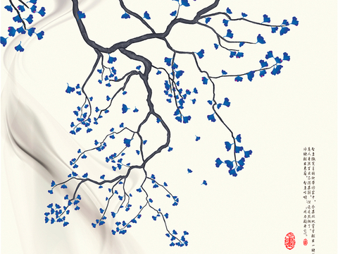  新中式壁纸壁画壁布墙纸墙布云海山水字画花鸟仙鹤荷花花鸟建筑背 