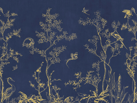  新中式壁纸壁画壁布墙纸墙布云海山水字画花鸟仙鹤荷花花鸟建筑背 