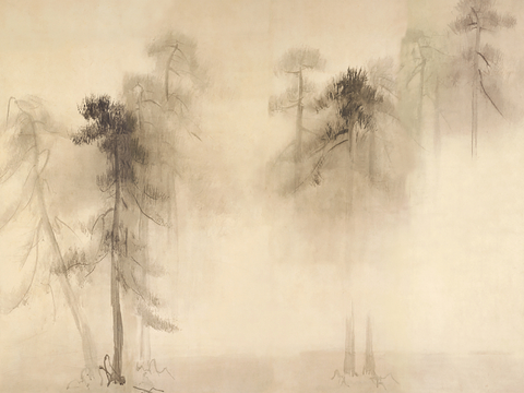  新中式壁纸壁画壁布墙纸墙布云海山水字画花鸟仙鹤荷花花鸟建筑背 