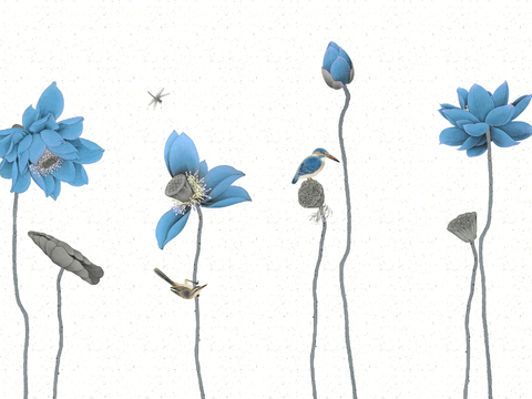 新中式壁纸壁画壁布墙纸墙布云海山水字画花鸟仙鹤荷花花鸟建筑背