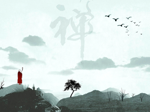  新中式壁纸壁画壁布墙纸墙布云海山水字画花鸟仙鹤荷花花鸟建筑背 