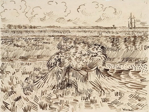梵高后印象派素描绘画作品，现代世界经典名画622 梵高 Wh