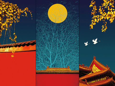  新中式壁纸壁画壁布墙纸墙布云海山水字画花鸟仙鹤荷花花鸟建筑背 