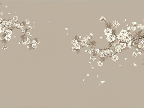 新中式壁纸壁画壁布墙纸墙布云海山水字画花鸟仙鹤荷花花鸟建筑背