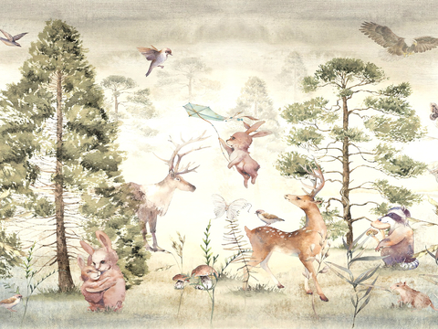  新中式壁纸壁画壁布墙纸墙布云海山水字画花鸟仙鹤荷花花鸟建筑背 