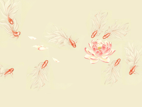 新中式壁纸壁画壁布墙纸墙布云海山水字画花鸟仙鹤荷花花鸟建筑背