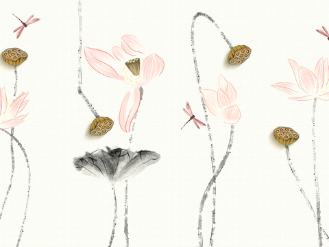  新中式壁纸壁画壁布墙纸墙布云海山水字画花鸟仙鹤荷花花鸟建筑背 