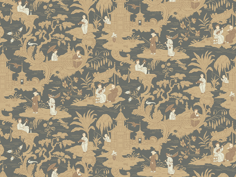  新中式壁纸壁画壁布墙纸墙布云海山水字画花鸟仙鹤荷花花鸟建筑背 