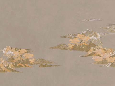 新中式壁纸壁画壁布墙纸墙布云海山水字画花鸟仙鹤荷花花鸟建筑背