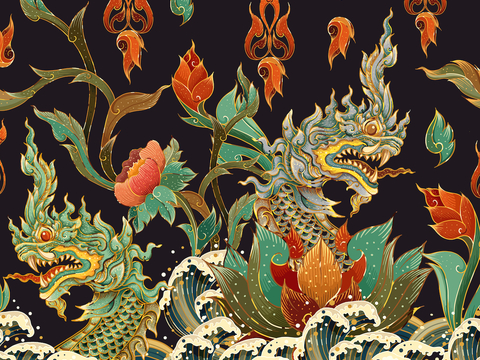  新中式壁纸壁画壁布墙纸墙布云海山水字画花鸟仙鹤荷花花鸟建筑背 