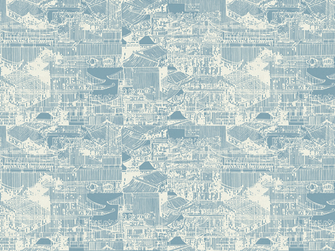  新中式壁纸壁画壁布墙纸墙布云海山水字画花鸟仙鹤荷花花鸟建筑背 