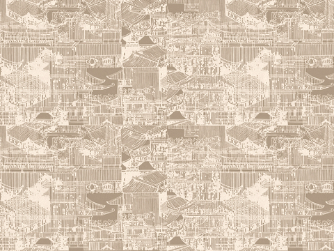  新中式壁纸壁画壁布墙纸墙布云海山水字画花鸟仙鹤荷花花鸟建筑背 