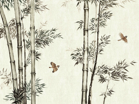  新中式壁纸壁画壁布墙纸墙布云海山水字画花鸟仙鹤荷花花鸟建筑背 