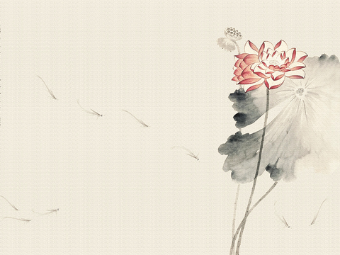  新中式壁纸壁画壁布墙纸墙布云海山水字画花鸟仙鹤荷花花鸟建筑背 