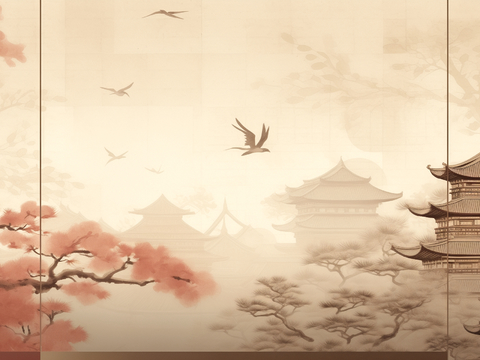  新中式壁纸壁画壁布墙纸墙布云海山水字画花鸟仙鹤荷花花鸟建筑背 