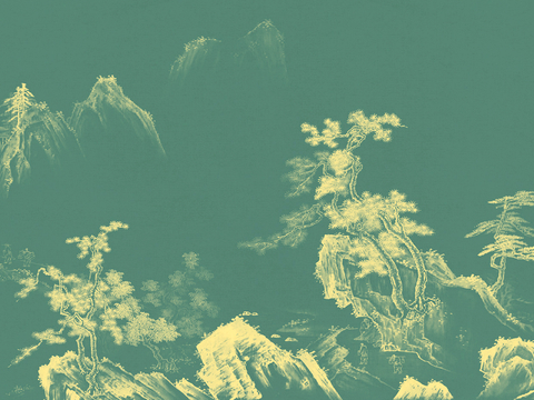  新中式壁纸壁画壁布墙纸墙布云海山水字画花鸟仙鹤荷花花鸟建筑背 