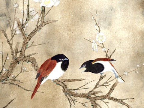  新中式壁纸壁画壁布墙纸墙布云海山水字画花鸟仙鹤荷花花鸟建筑背 