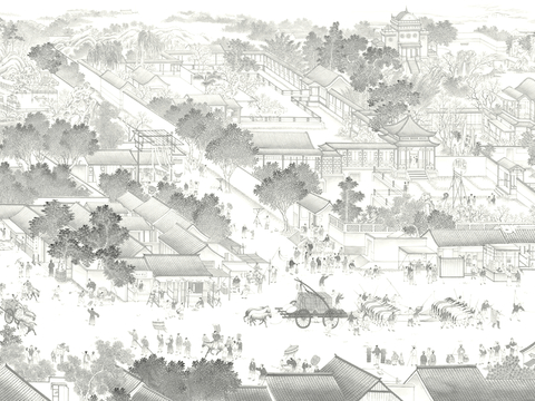  新中式壁纸壁画壁布墙纸墙布云海山水字画花鸟仙鹤荷花花鸟建筑背 