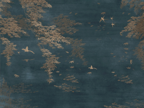  新中式壁纸壁画壁布墙纸墙布云海山水字画花鸟仙鹤荷花花鸟建筑背 