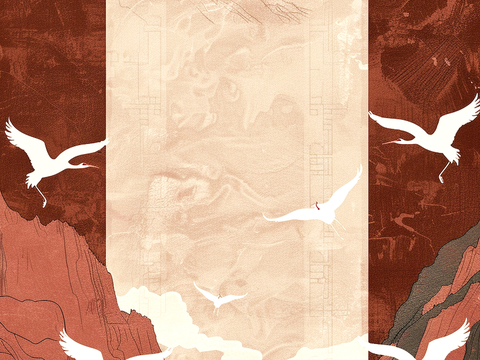  新中式壁纸壁画壁布墙纸墙布云海山水字画花鸟仙鹤荷花花鸟建筑背 