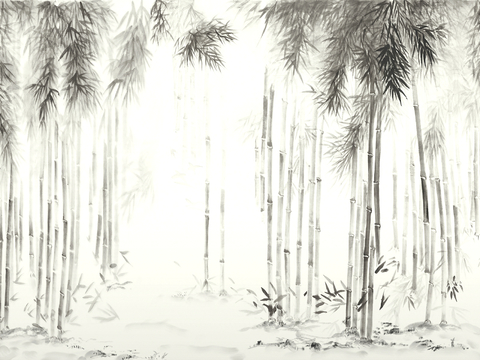 新中式壁纸壁画壁布墙纸墙布云海山水字画花鸟仙鹤荷花花鸟建筑背