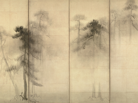  新中式壁纸壁画壁布墙纸墙布云海山水字画花鸟仙鹤荷花花鸟建筑背 