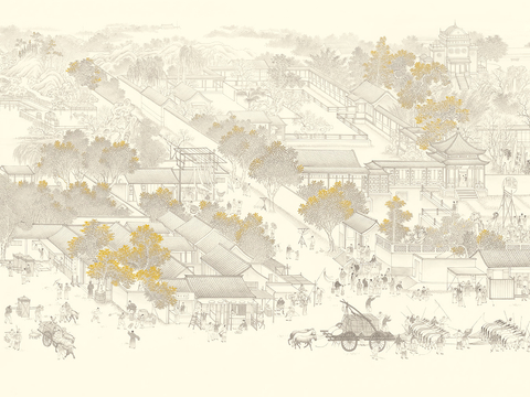  新中式壁纸壁画壁布墙纸墙布云海山水字画花鸟仙鹤荷花花鸟建筑背 