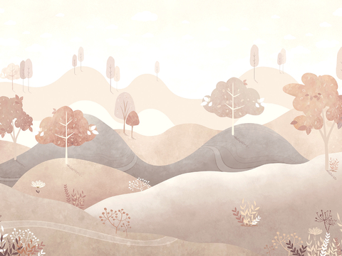  新中式壁纸壁画壁布墙纸墙布云海山水字画花鸟仙鹤荷花花鸟建筑背 