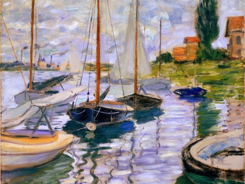 莫奈印象派绘画作品，世界经典名画34塞纳河边的帆船 美国旧金