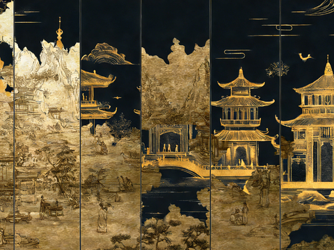 新中式中式壁画 屏风 宋式美学