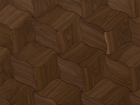 现代意式拼花木地板_深色木地板拼花_荷叶造型_无缝_木饰面贴