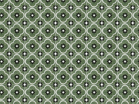 无缝复古绿色艺术花砖贴图