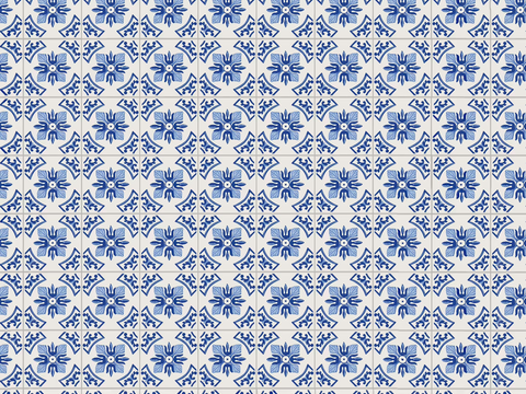 无缝蓝色青花瓷花纹花砖贴图
