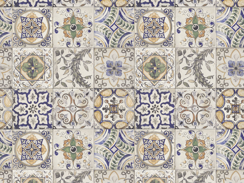 复古碎拼图案花砖瓷砖14