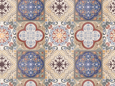 复古碎拼图案花砖瓷砖16