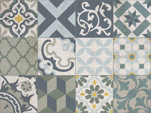 复古碎拼图案花砖瓷砖56