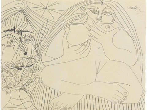  毕加索立体主义绘画作品，现代抽象画，世界经典名画，抽象素描画 