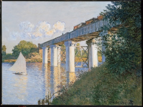 莫奈印象派绘画作品，世界经典名画539阿尔让特伊的铁路桥 美