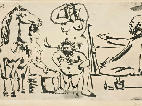  毕加索立体主义绘画作品，现代抽象画，世界经典名画，抽象素描画 