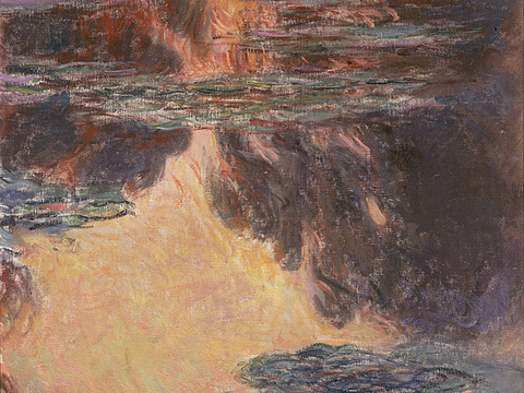 莫奈印象派绘画作品，世界经典名画253睡莲 晚间效果