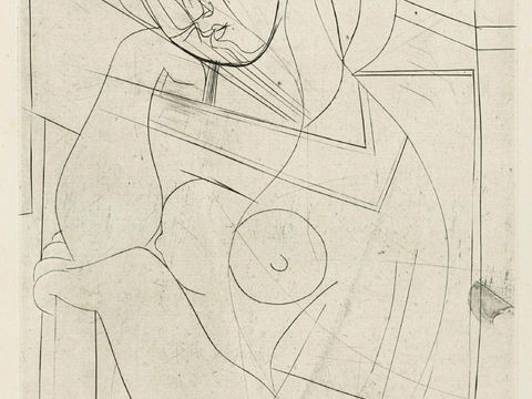  毕加索立体主义绘画作品，现代抽象画，世界经典名画，抽象素描画 