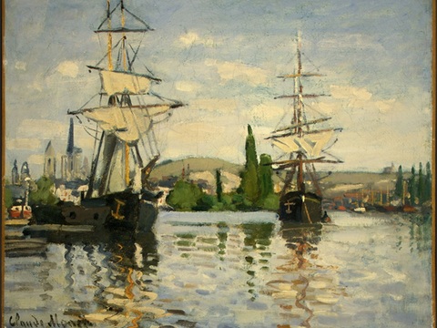 莫奈印象派绘画作品，世界经典名画385塞纳河上的船 美国华盛