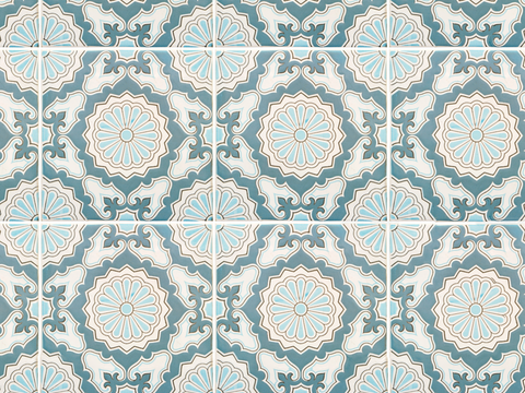  复古经典，民族风几何植物花纹图案花砖瓷砖69 